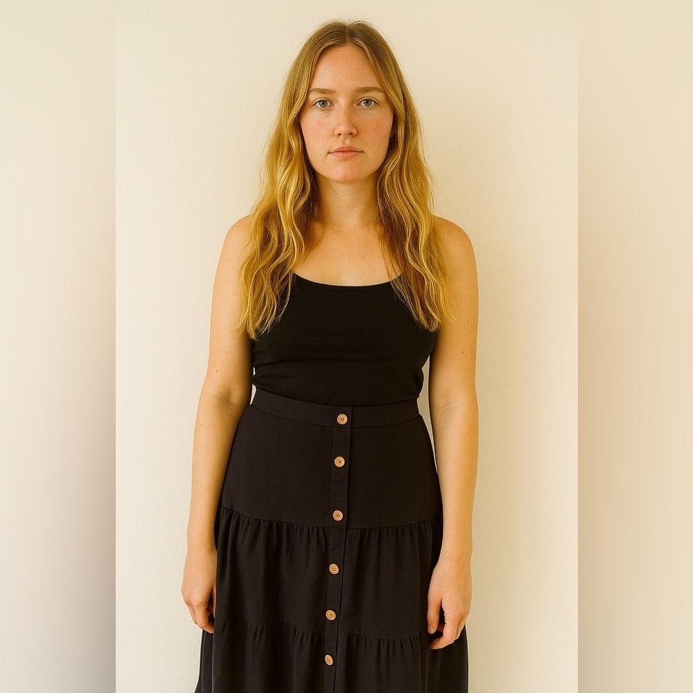 Chic Black A-Line Skirt with Button Accents